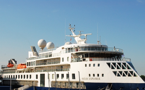 Cruise Ship Ocean Explorer docked behind Hampton Roads Naval Museum