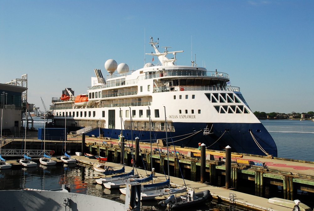 Cruise Ship Ocean Explorer docked behind Hampton Roads Naval Museum