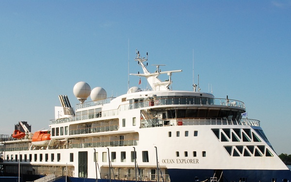 Cruise Ship Ocean Explorer docked behind Hampton Roads Naval Museum