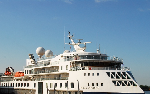 Cruise Ship Ocean Explorer docked behind Hampton Roads Naval Museum