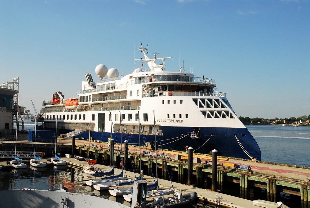 Cruise Ship Ocean Explorer docked behind Hampton Roads Naval Museum