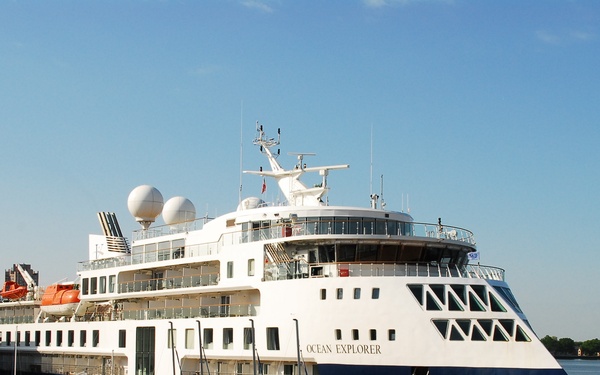 Cruise Ship Ocean Explorer docked behind Hampton Roads Naval Museum