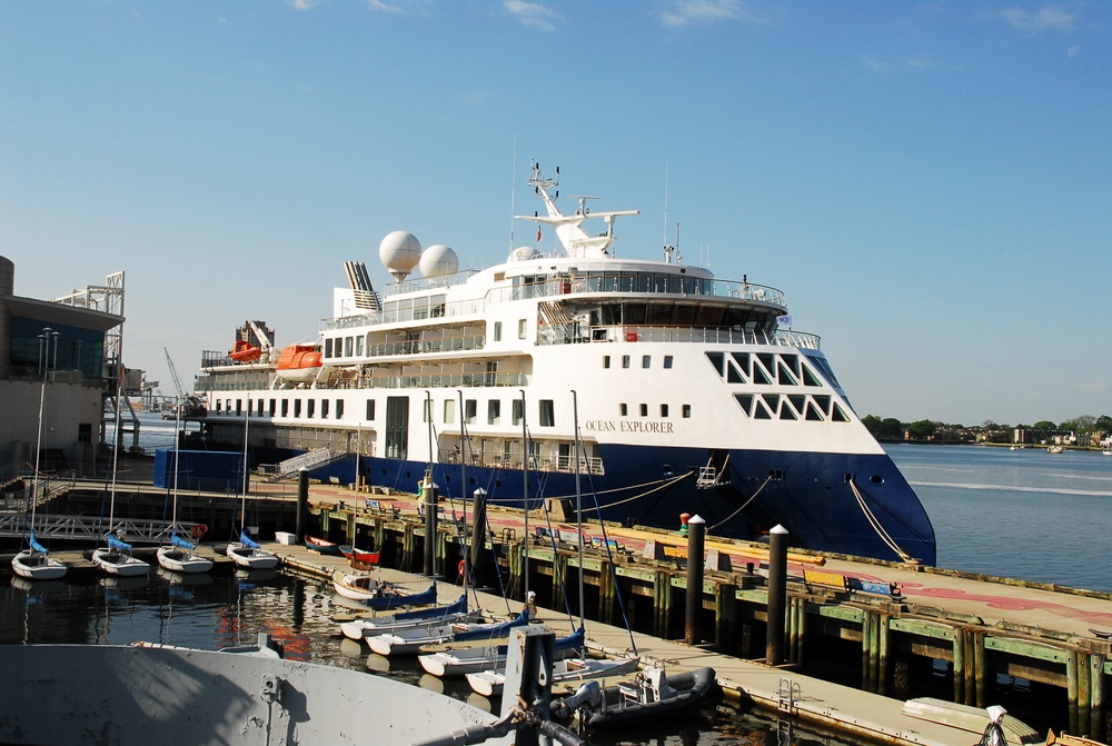 Cruise Ship Ocean Explorer docked behind Hampton Roads Naval Museum