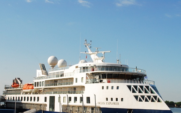 Cruise Ship Ocean Explorer docked behind Hampton Roads Naval Museum