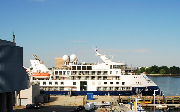 Cruise Ship Ocean Explorer docked behind Hampton Roads Naval Museum