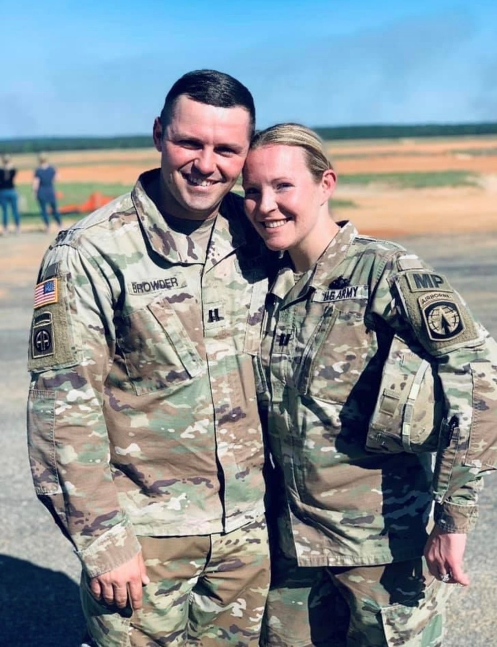 Capt. Jordan Browder poses with her Husband after receiving Jump Wings