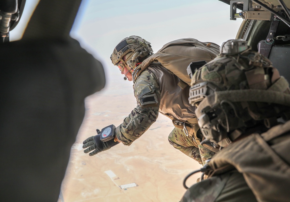 US Special Forces Operator Begins his Descent on a Combined Jump Exercise With the Royal Jordanian Armed Forces