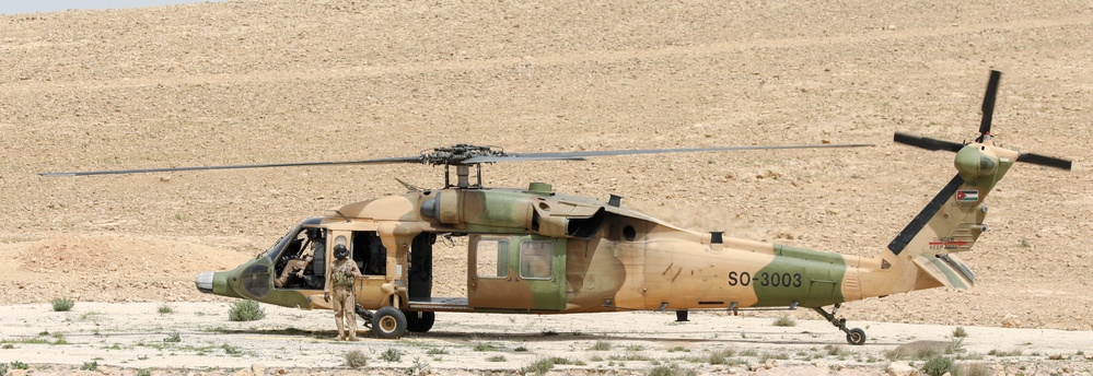 A Royal Jordanian Armed Forces UH-60 Black Hawk on a Combined Jump Exercise