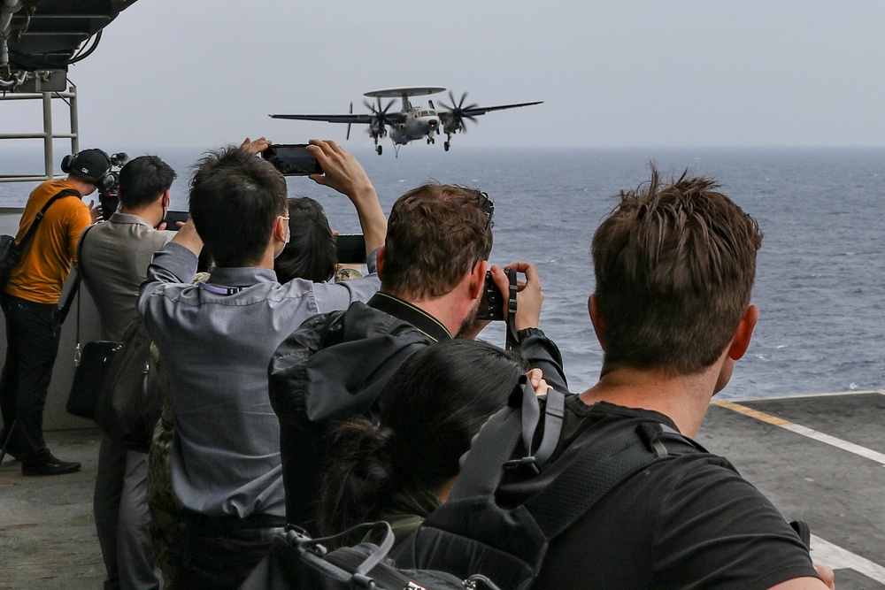 Ambassador Rahm Emanuel, Japan Foreign Minister Yoshimasa Hayashi, DVs and Media visit CVN 72