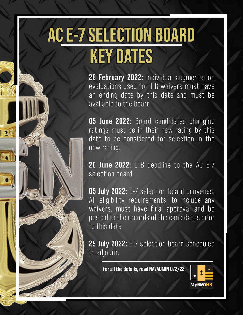 Navy E-7 Selection Board Key Dates