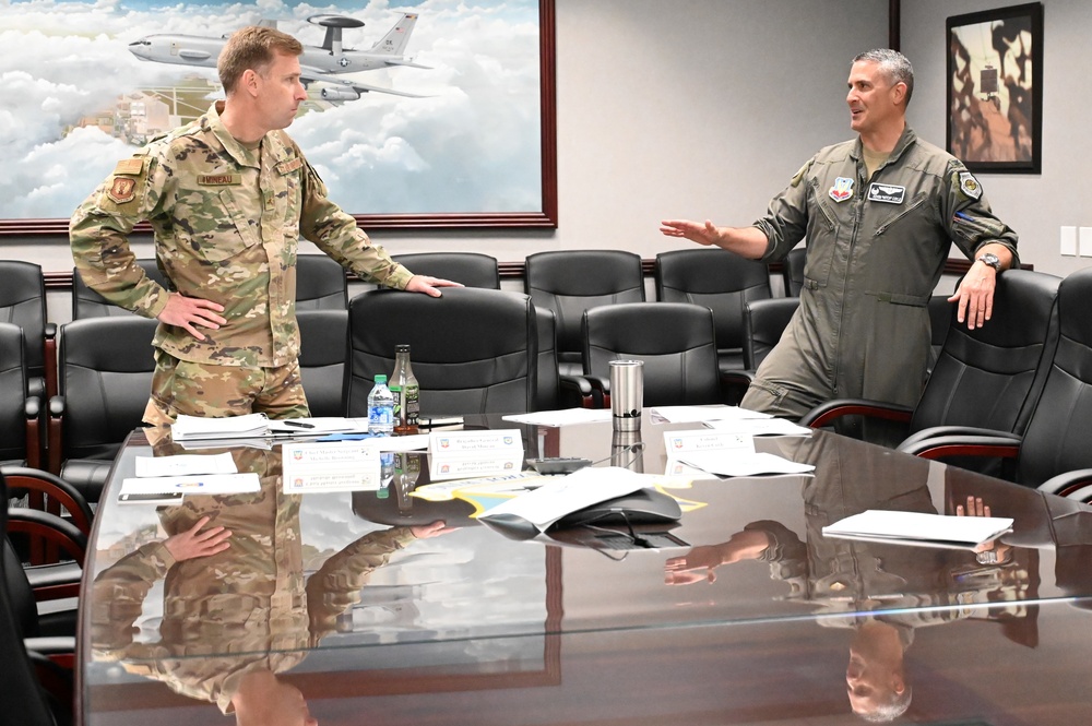 Brig. Gen. David Mineau, vice commander of Fifteenth Air Force visits the 552nd Air Control Wing