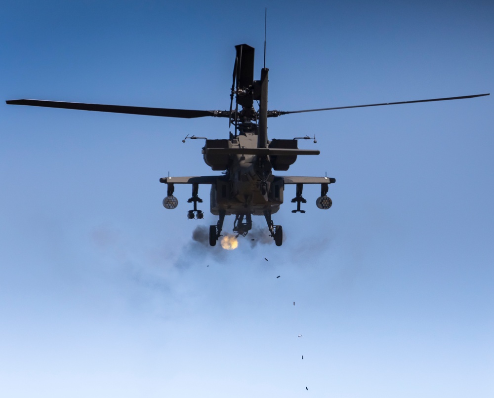 The 3rd Combat Aviation Brigade sends rounds down range during aerial gunnery