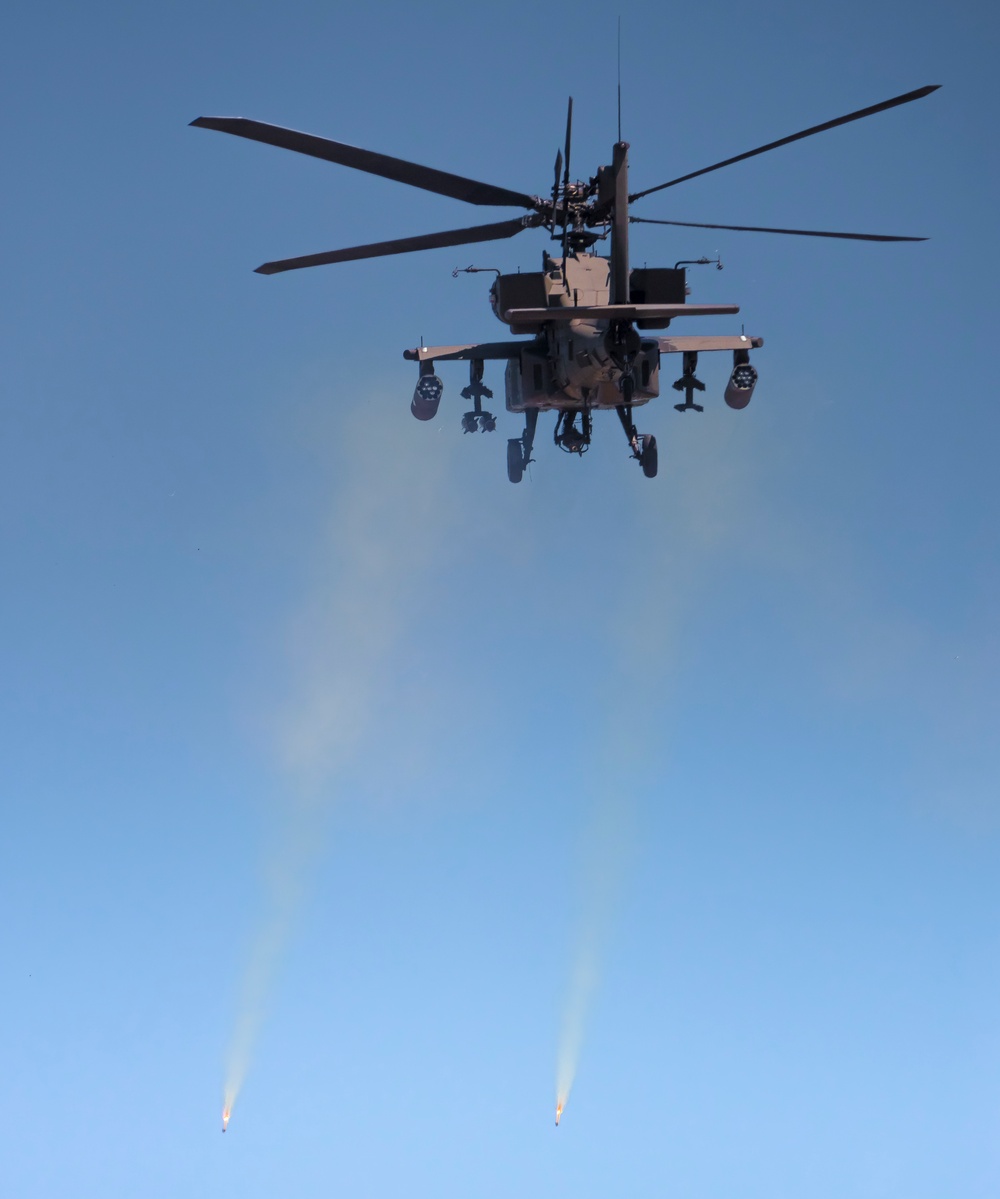 The 3rd Combat Aviation Brigade sends rounds down range during aerial gunnery