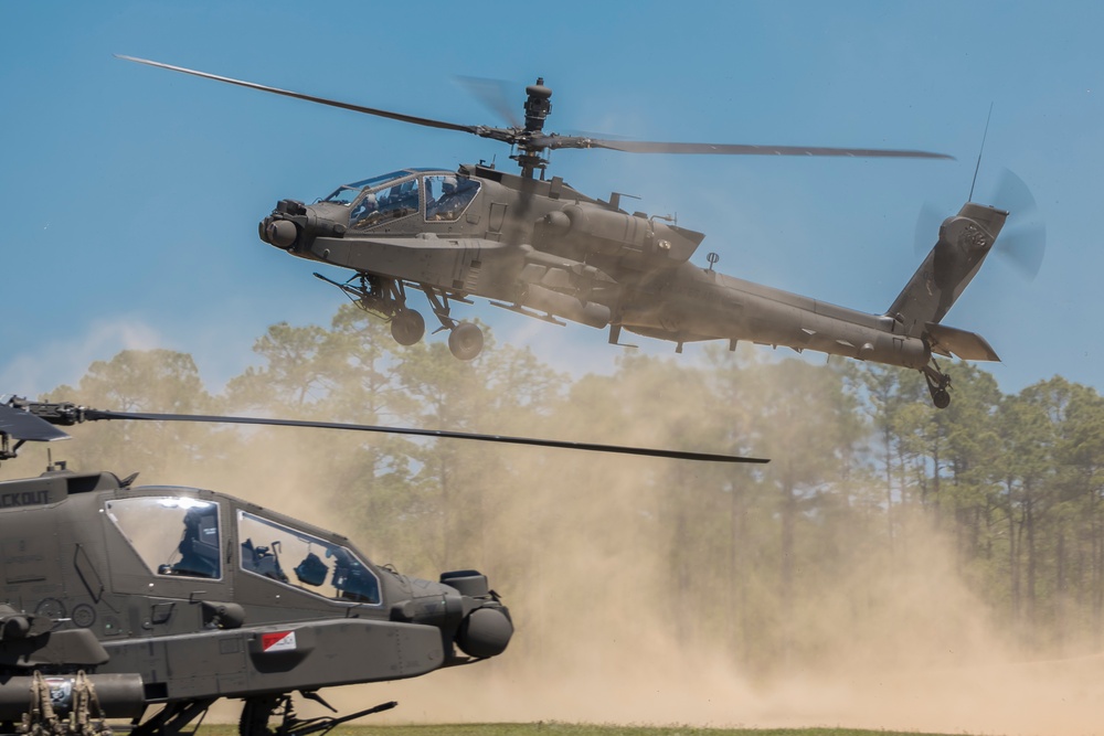 The 3rd Combat Aviation Brigade sends rounds down range during aerial gunnery