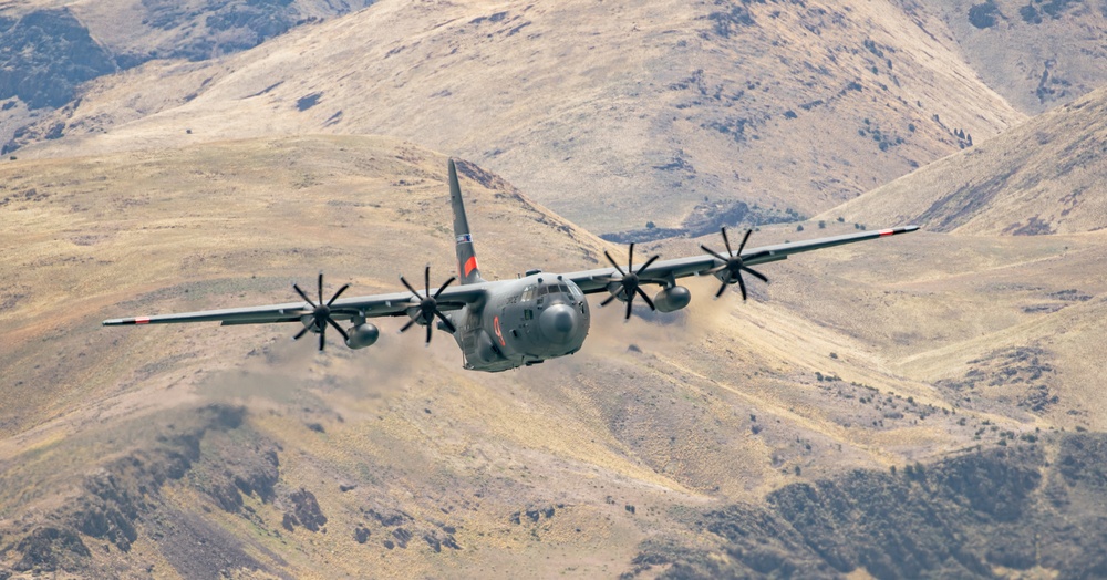 Nevada Air Guard C-130H Hercules Flies over Pyramid Lake during ESGR Boss Flight