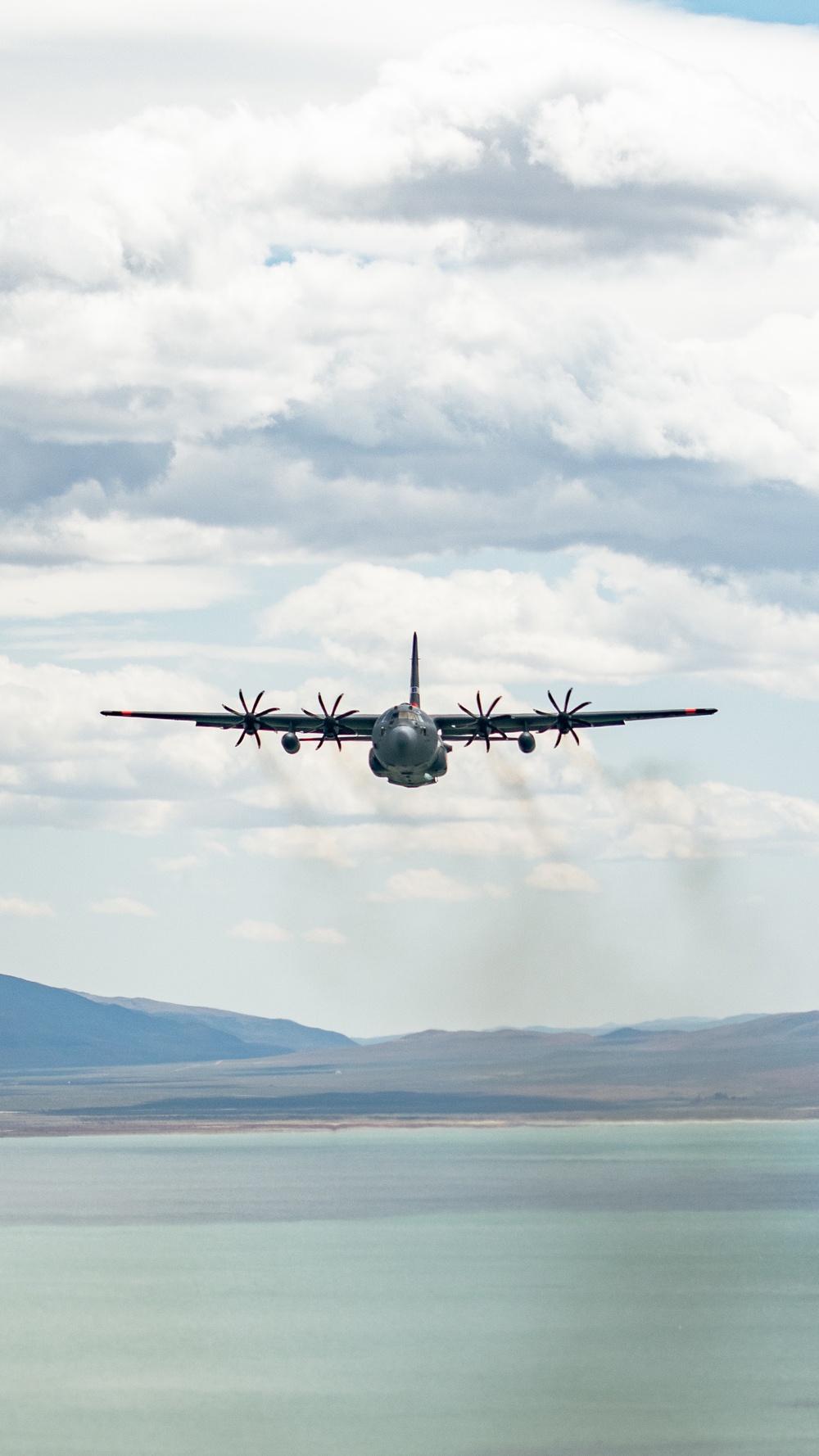 Nevada Air Guard C-130H Hercules Flies over Pyramid Lake during ESGR Boss Flight