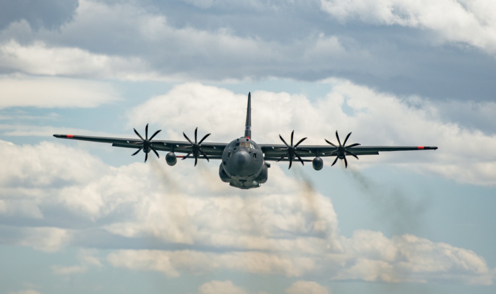 Nevada Air Guard C-130H Hercules Flies over Pyramid Lake during ESGR Boss Flight