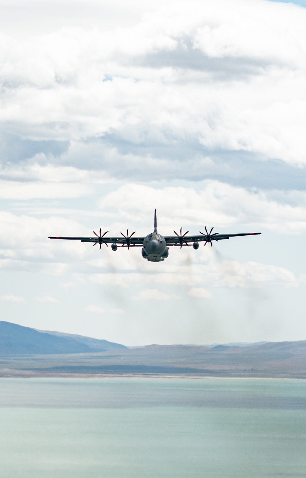 Nevada Air Guard C-130H Hercules Flies over Pyramid Lake during ESGR Boss Flight