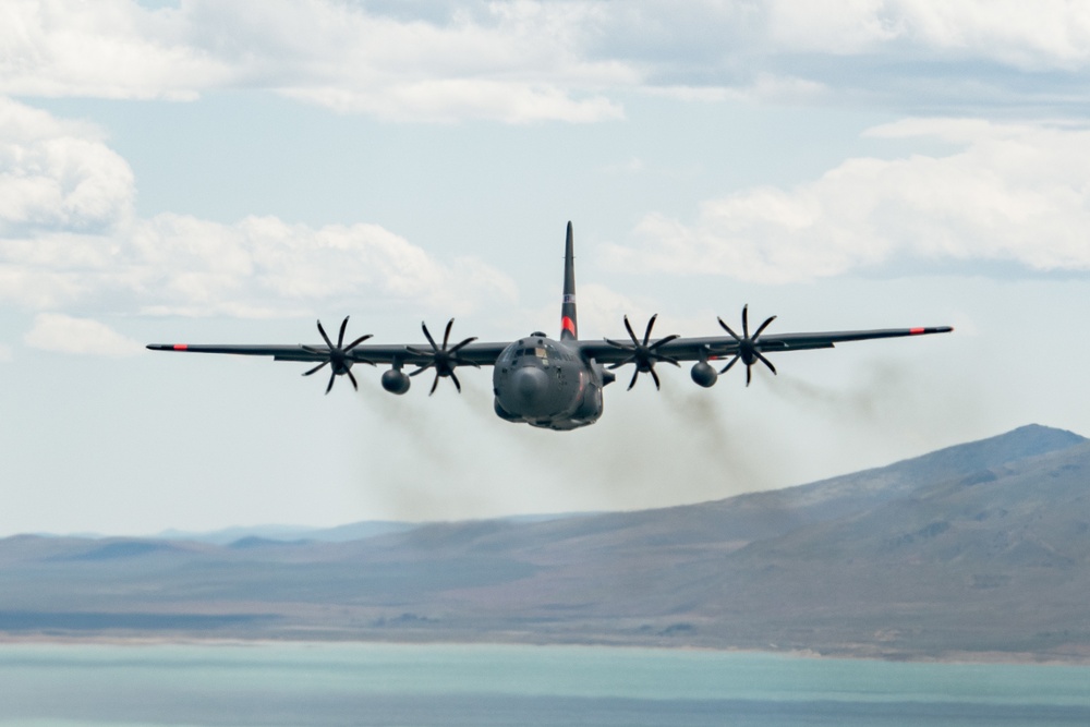 Nevada Air Guard C-130H Hercules Flies over Pyramid Lake during ESGR Boss Flight