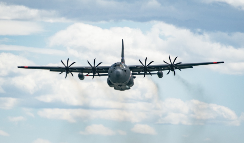 Nevada Air Guard C-130H Hercules Flies over Pyramid Lake during ESGR Boss Flight