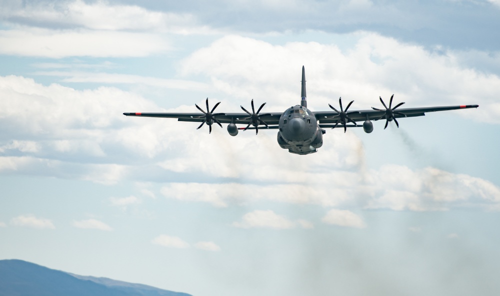 Nevada Air Guard C-130H Hercules Flies over Pyramid Lake during ESGR Boss Flight