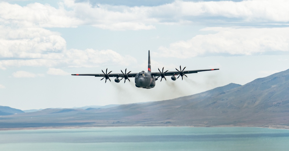 Nevada Air Guard C-130H Hercules Flies over Pyramid Lake during ESGR Boss Flight