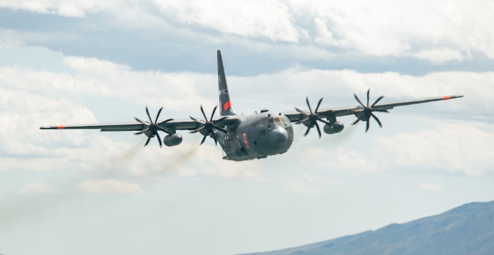 Nevada Air Guard C-130H Hercules Flies over Pyramid Lake during ESGR Boss Flight