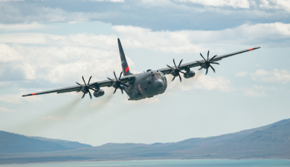 Nevada Air Guard C-130H Hercules Flies over Pyramid Lake during ESGR Boss Flight