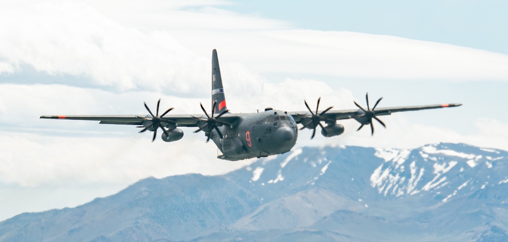 Nevada Air Guard C-130H Hercules Flies over Pyramid Lake during ESGR Boss Flight