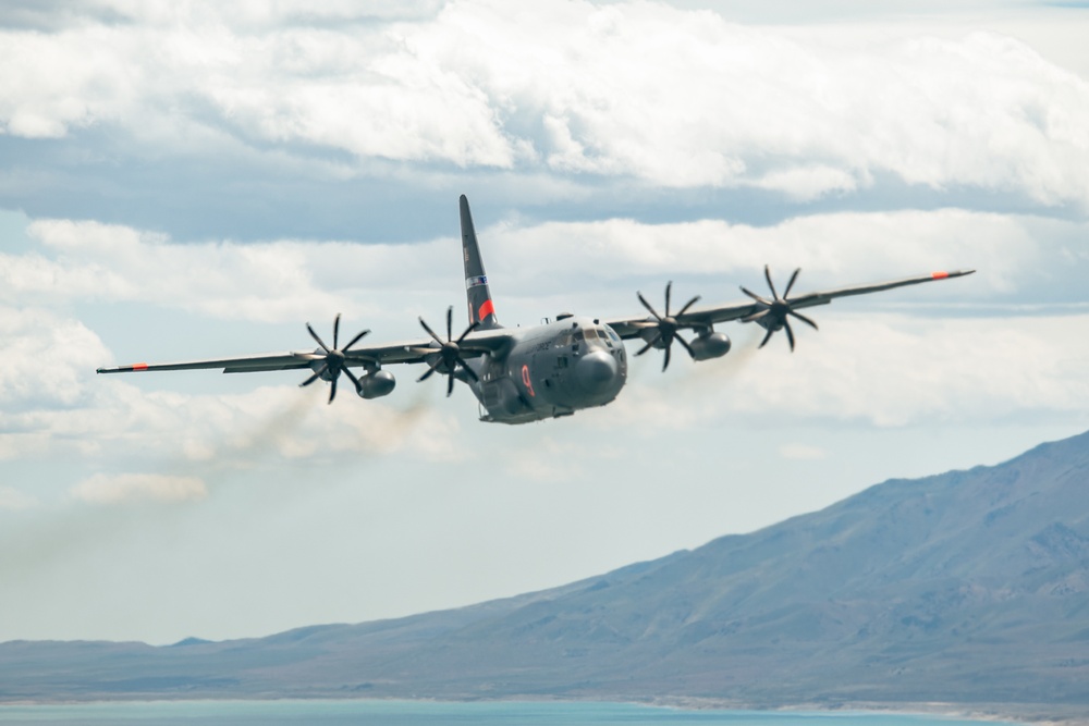 Nevada Air Guard C-130H Hercules Flies over Pyramid Lake during ESGR Boss Flight