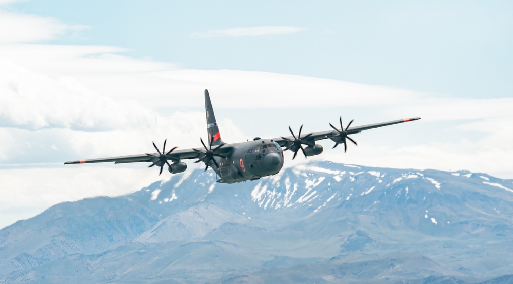 Nevada Air Guard C-130H Hercules Flies over Pyramid Lake during ESGR Boss Flight