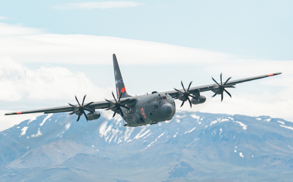 Nevada Air Guard C-130H Hercules Flies over Pyramid Lake during ESGR Boss Flight