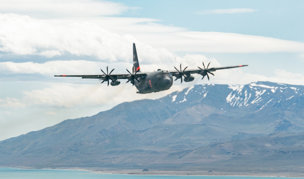 Nevada Air Guard C-130H Hercules Flies over Pyramid Lake during ESGR Boss Flight