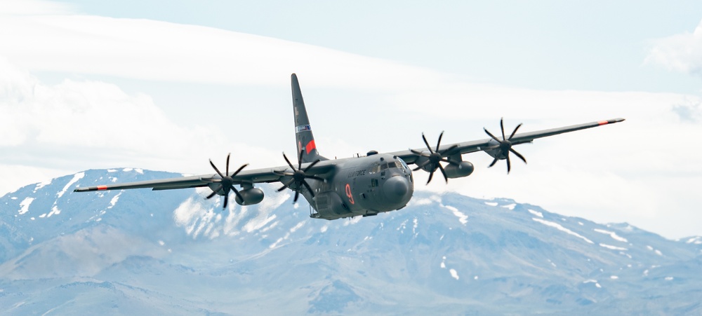 Nevada Air Guard C-130H Hercules Flies over Pyramid Lake during ESGR Boss Flight