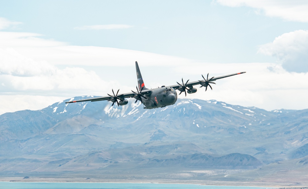 Nevada Air Guard C-130H Hercules Flies over Pyramid Lake during ESGR Boss Flight