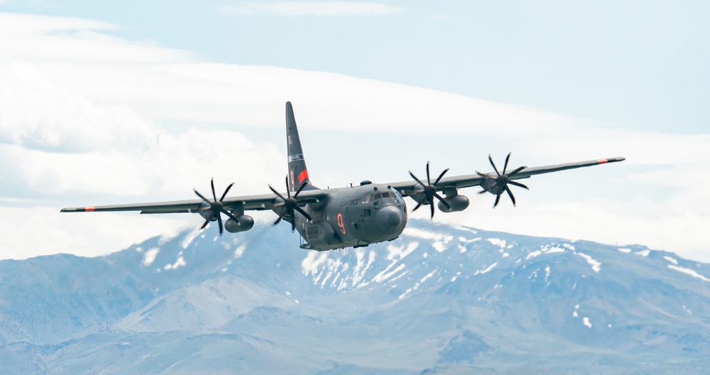 Nevada Air Guard C-130H Hercules Flies over Pyramid Lake during ESGR Boss Flight