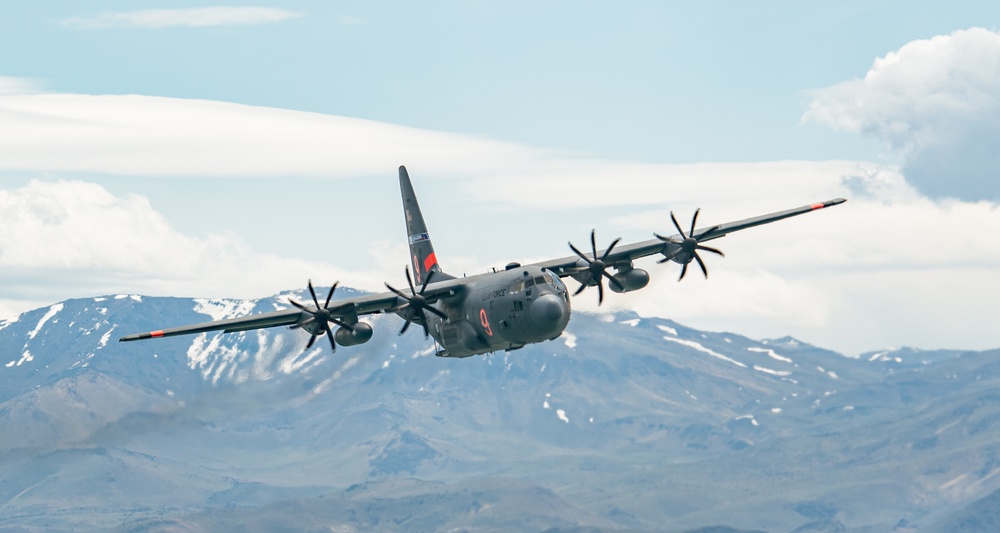 Nevada Air Guard C-130H Hercules Flies over Pyramid Lake during ESGR Boss Flight