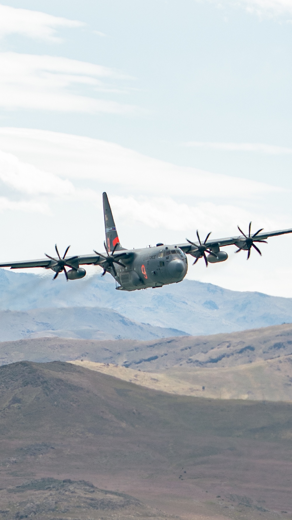 Nevada Air Guard C-130H Hercules Flies over Pyramid Lake during ESGR Boss Flight