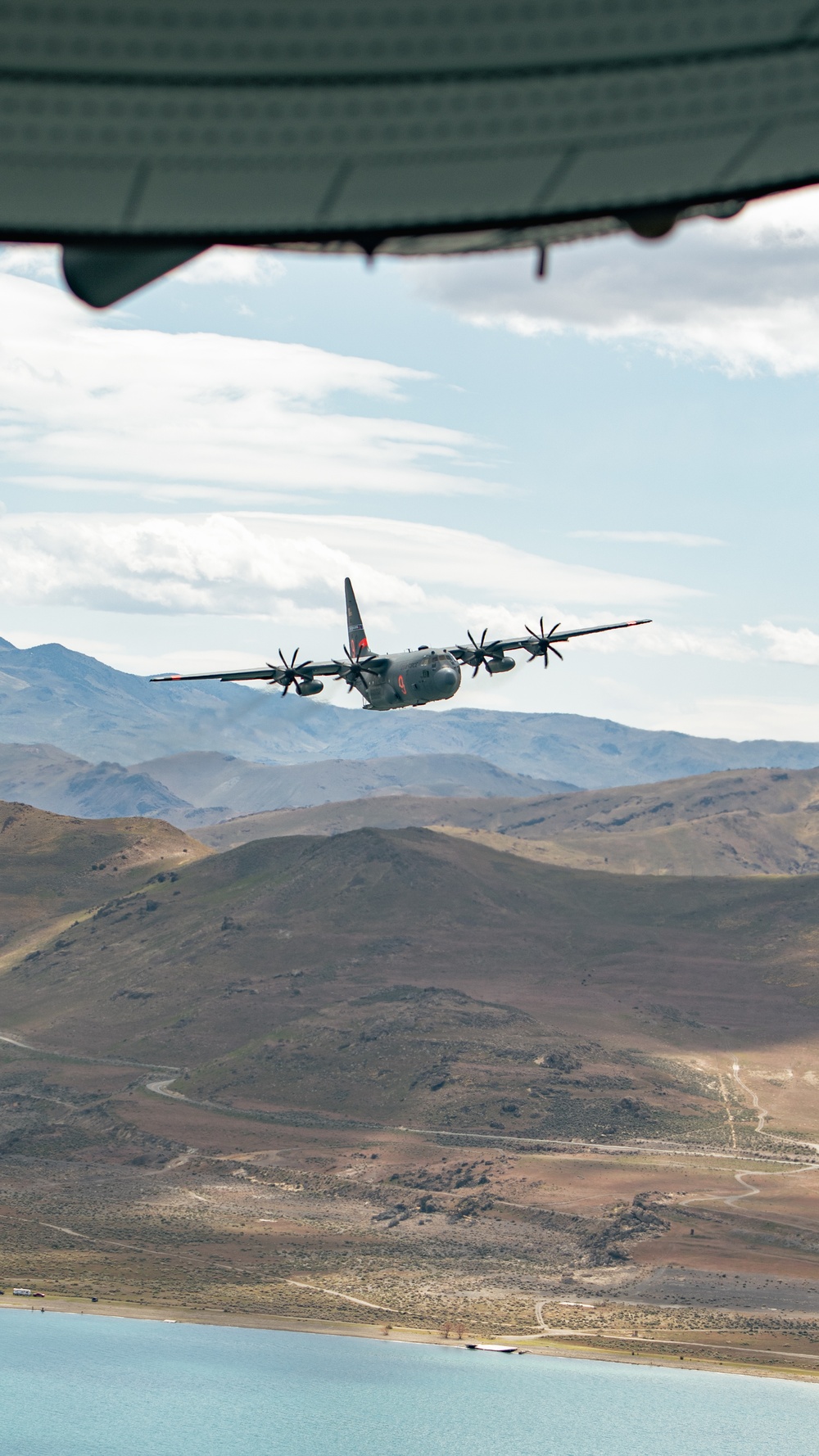 Nevada Air Guard C-130H Hercules Flies over Pyramid Lake during ESGR Boss Flight