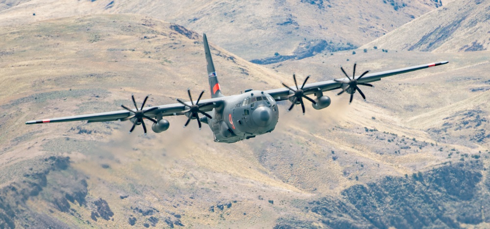 Nevada Air Guard C-130H Hercules Flies over Pyramid Lake during ESGR Boss Flight