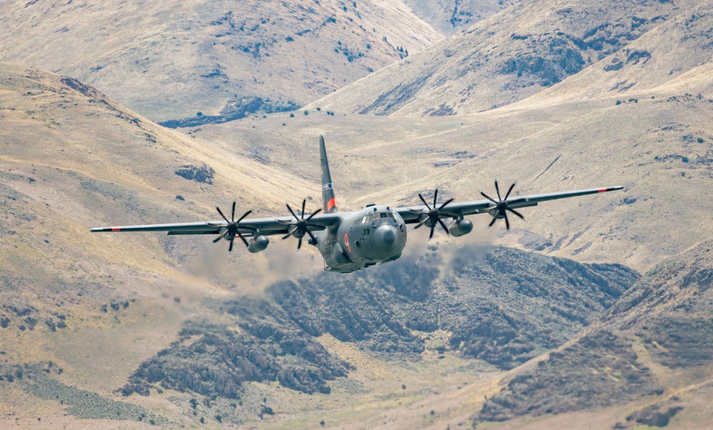 Nevada Air Guard C-130H Hercules Flies over Pyramid Lake during ESGR Boss Flight