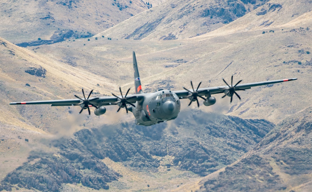 Nevada Air Guard C-130H Hercules Flies over Pyramid Lake during ESGR Boss Flight