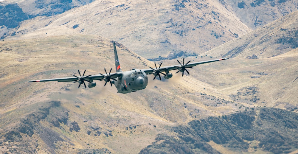 Nevada Air Guard C-130H Hercules Flies over Pyramid Lake during ESGR Boss Flight