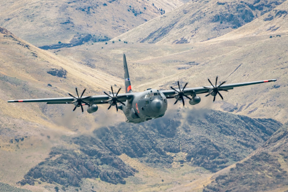 Nevada Air Guard C-130H Hercules Flies over Pyramid Lake during ESGR Boss Flight