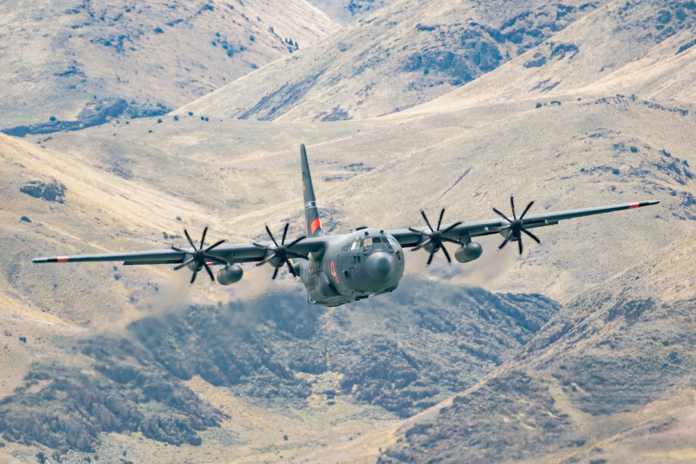 Nevada Air Guard C-130H Hercules Flies over Pyramid Lake during ESGR Boss Flight