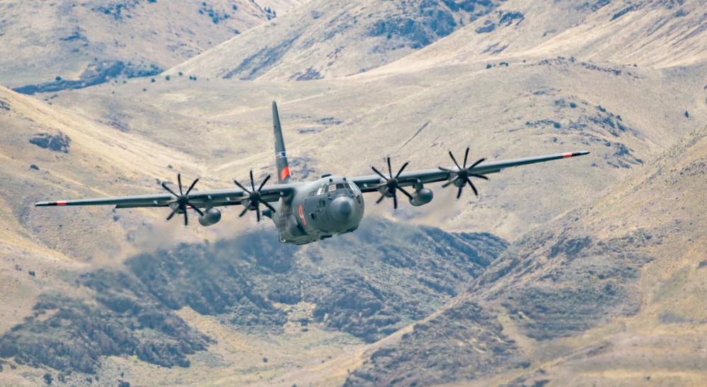 Nevada Air Guard C-130H Hercules Flies over Pyramid Lake during ESGR Boss Flight