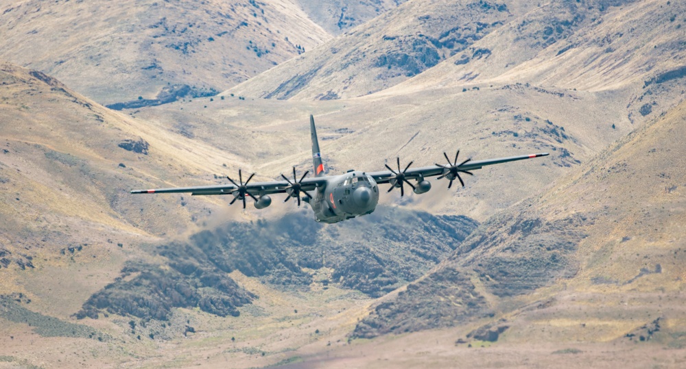 Nevada Air Guard C-130H Hercules Flies over Pyramid Lake during ESGR Boss Flight