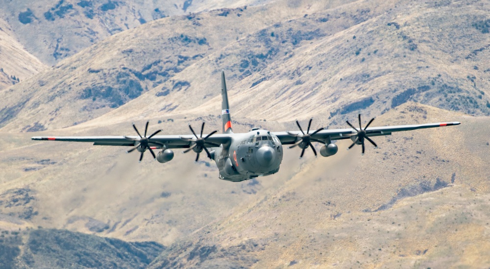 Nevada Air Guard C-130H Hercules Flies over Pyramid Lake during ESGR Boss Flight