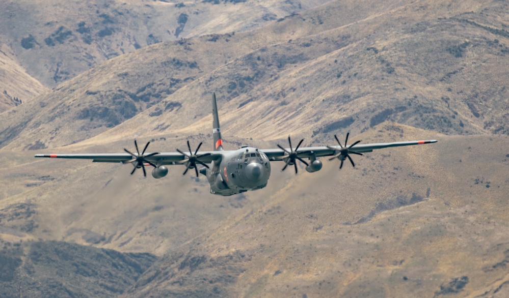 Nevada Air Guard C-130H Hercules Flies over Pyramid Lake during ESGR Boss Flight