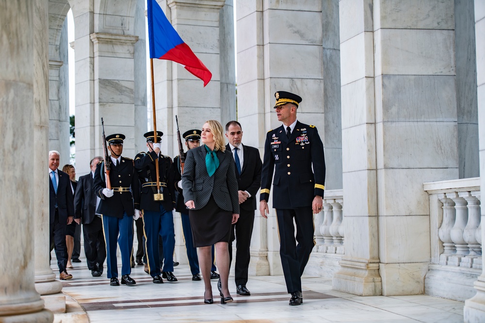 Czech Republic Minister of Defence Jana Černochová Participates in an Armed Forces Wreath-Laying Ceremony at the Tomb of the Unknown Soldier